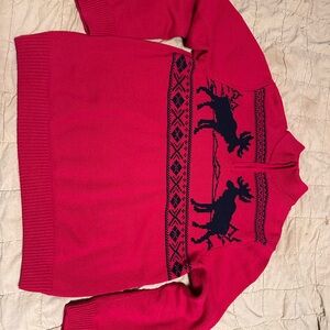 Chaps Red Crewneck Sweater with Moose Pattern Christmas Cottage Nordic